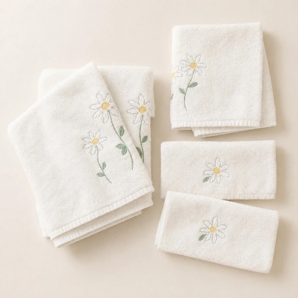 JCPenney Cottagecore Daisy Towel Set Cream Floral 5pc Vintage Aesthetic Towels